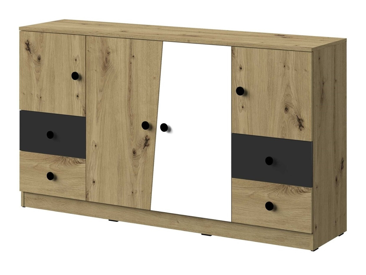 Commode Mirelbu 105 (Chêne Artisan + Blanc + Noir)