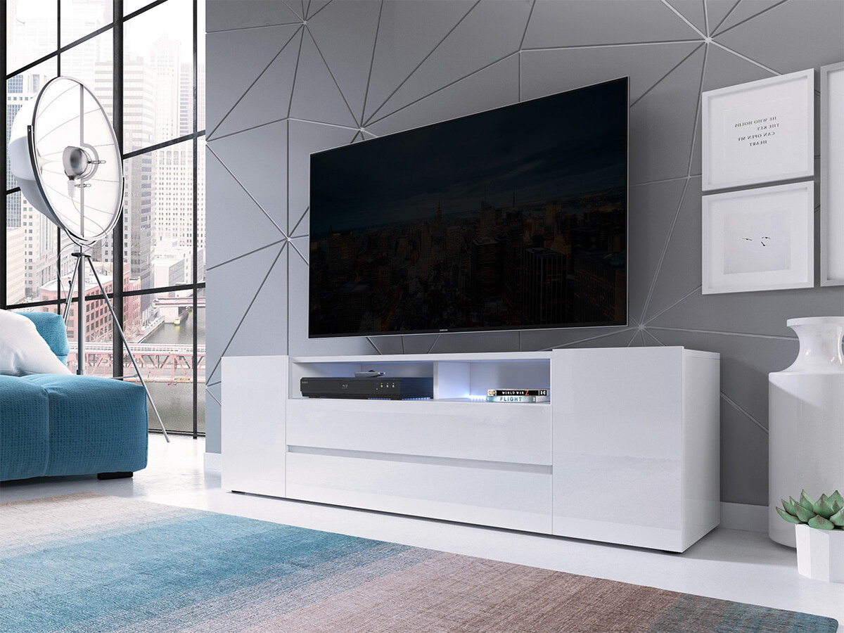 Meuble TV Ager (Blanc + Blanc brillant)