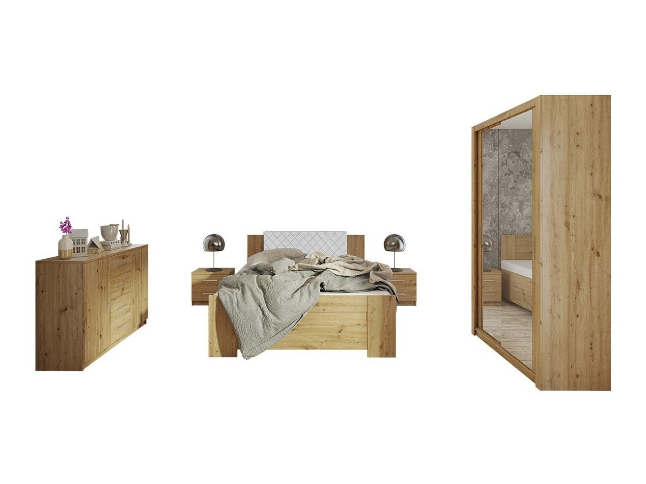 Ensemble de chambre Catromi 112 (Chêne Artisan + Soft Pik 017)