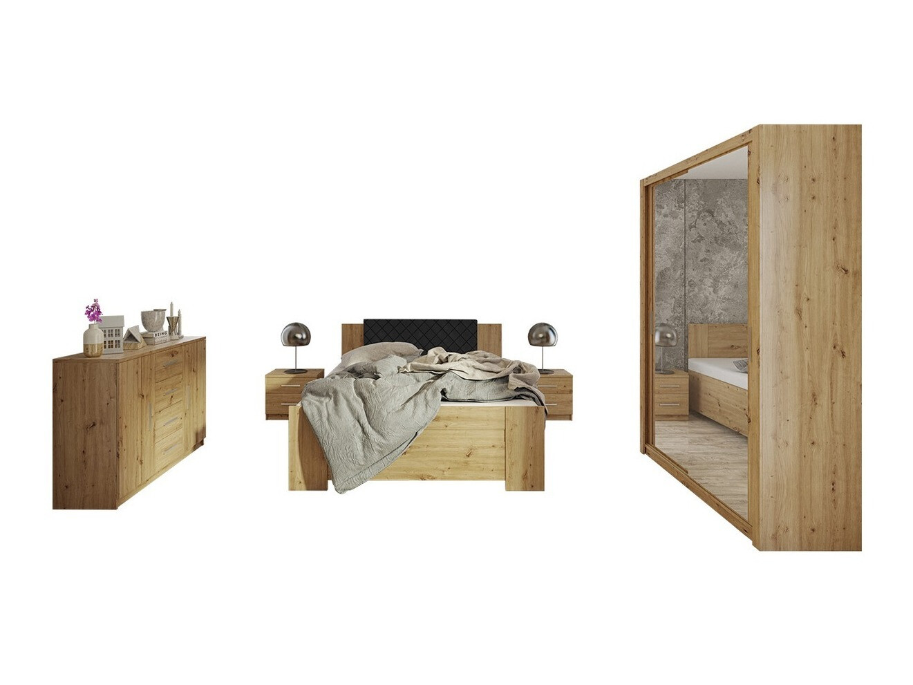 Ensemble de chambre Catromi 113 (Chêne Artisan + Soft Pik 011)