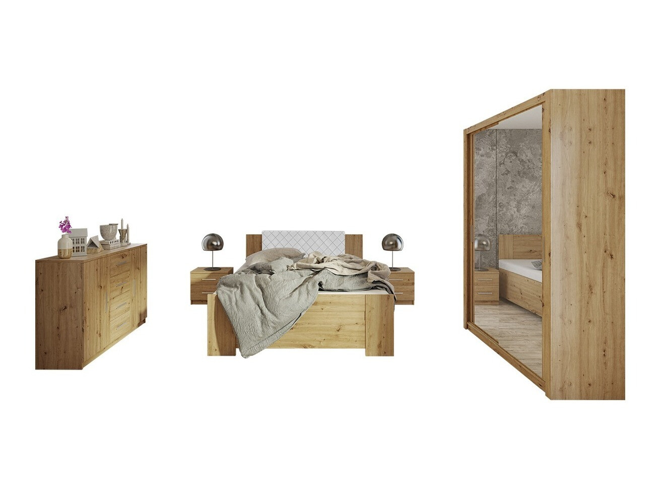 Ensemble de chambre Catromi 113 (Chêne Artisan + Soft Pik 017)