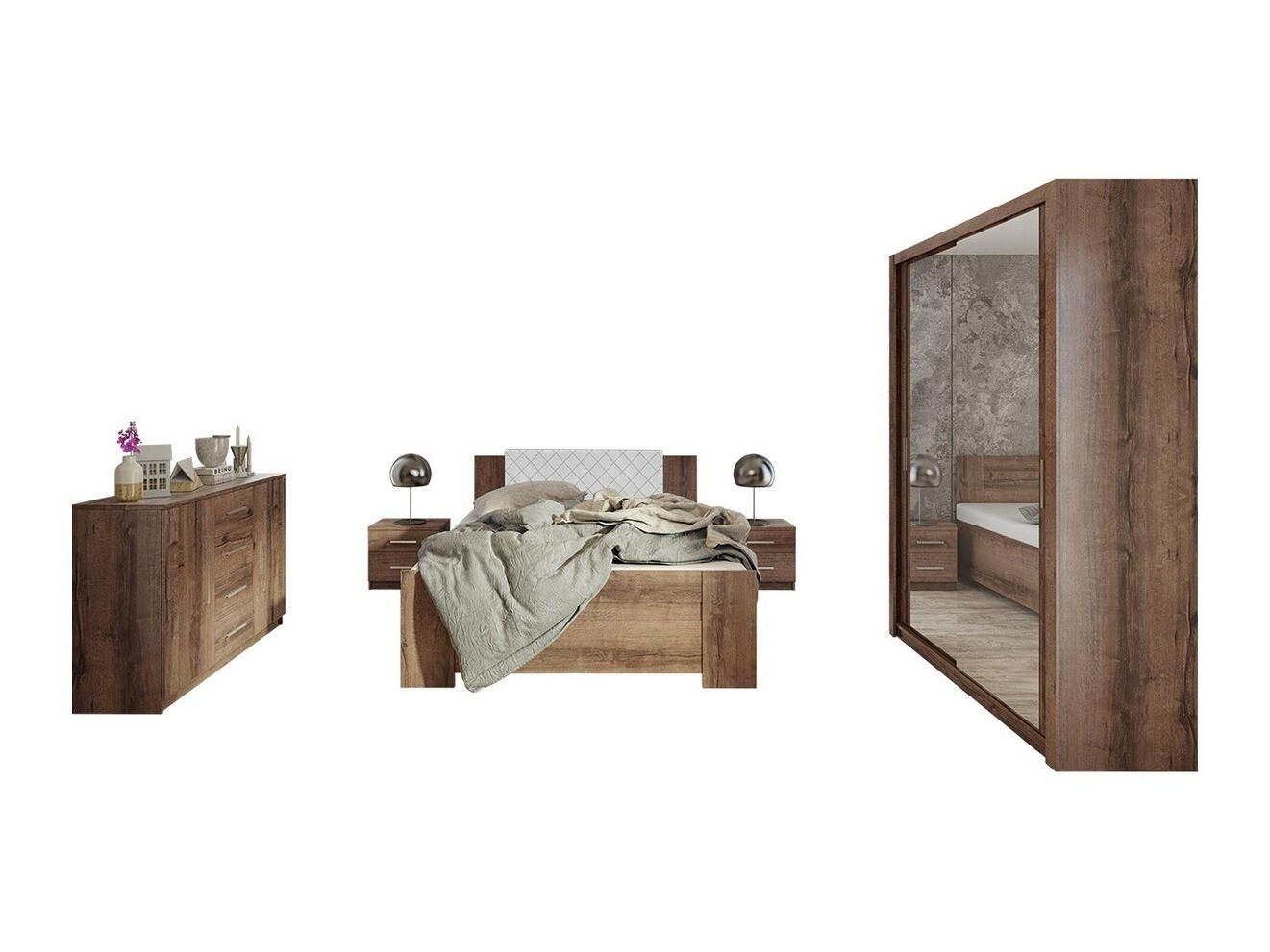 Ensemble de chambre Catromi 113 (Chêne du Monastery + Soft Pik 017)