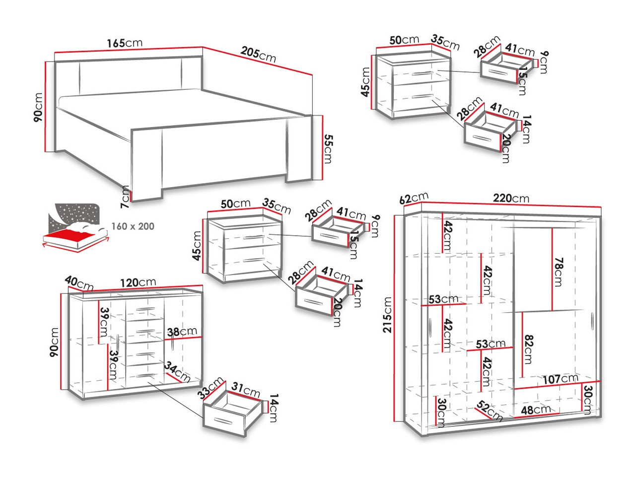 Ensemble de chambre Catromi 115 (Blanc)