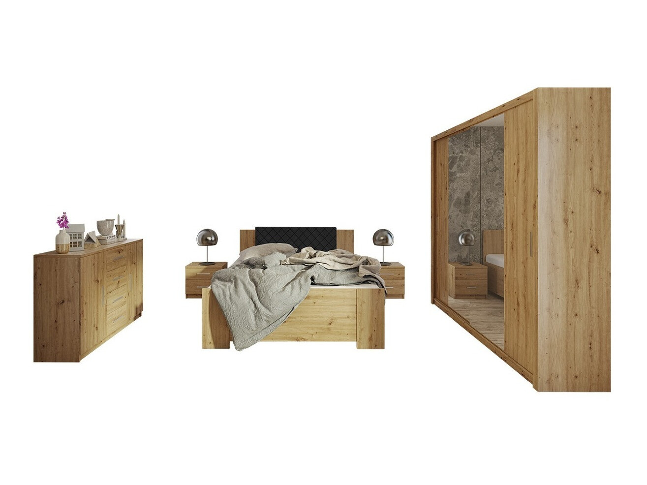 Ensemble de chambre Catromi 115 (Chêne Artisan + Soft Pik 011)