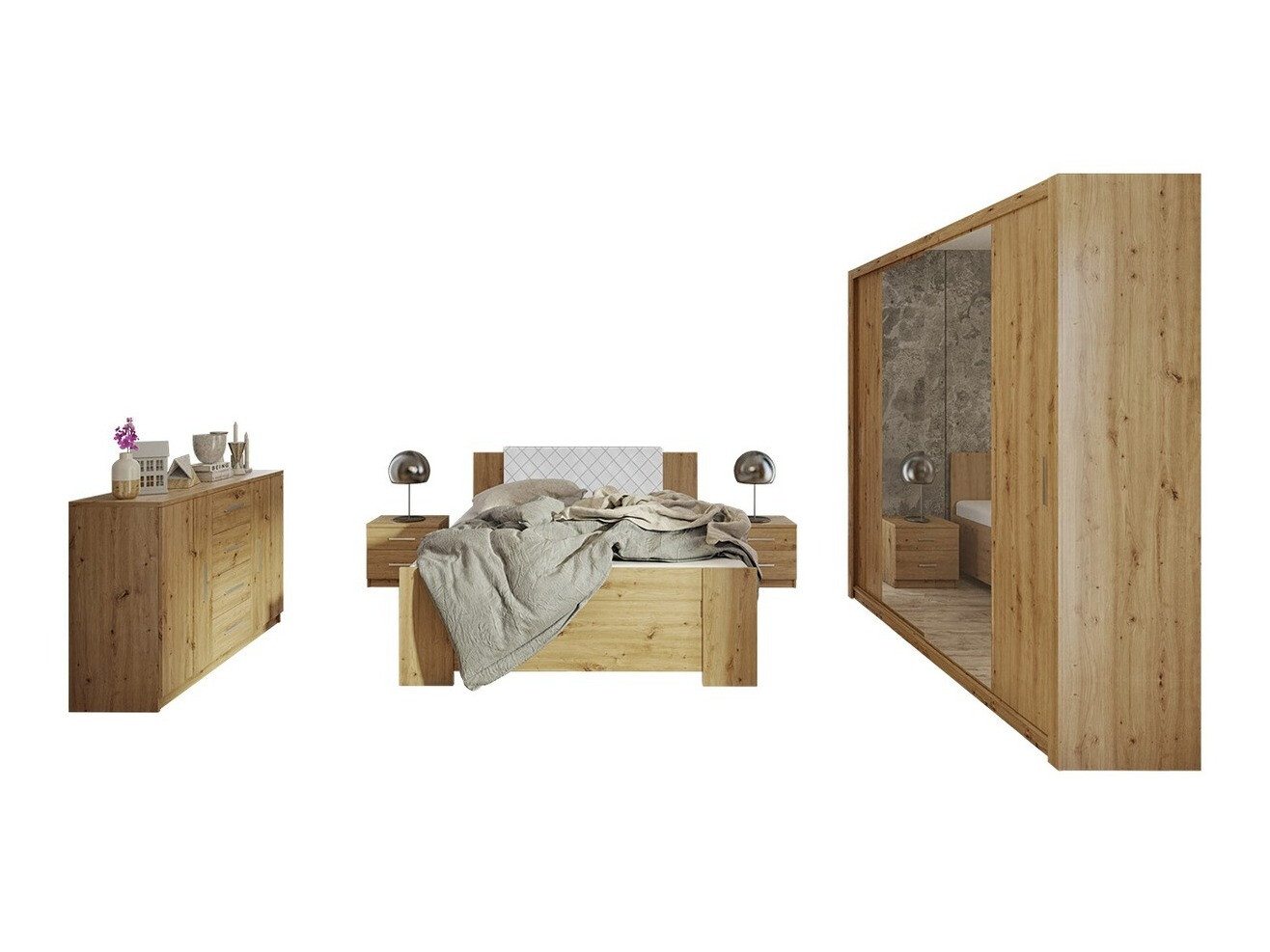 Ensemble de chambre Catromi 115 (Chêne Artisan + Soft Pik 017)