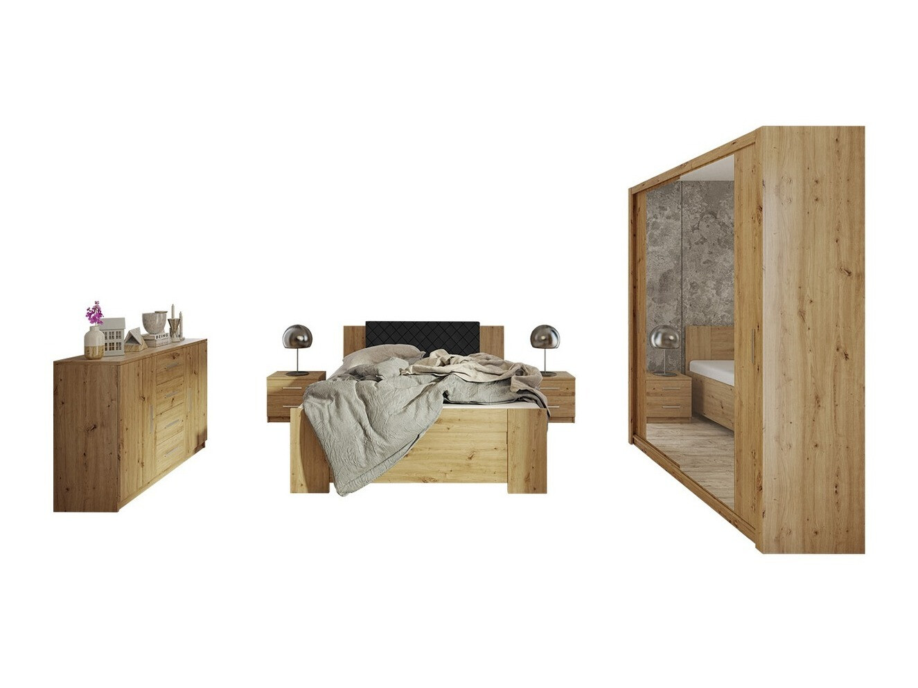 Ensemble de chambre Catromi 121 (Chêne Artisan + Soft Pik 011)