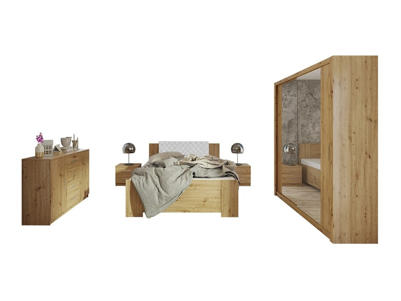Ensemble de chambre Catromi 121 (Chêne Artisan + Soft Pik 017)