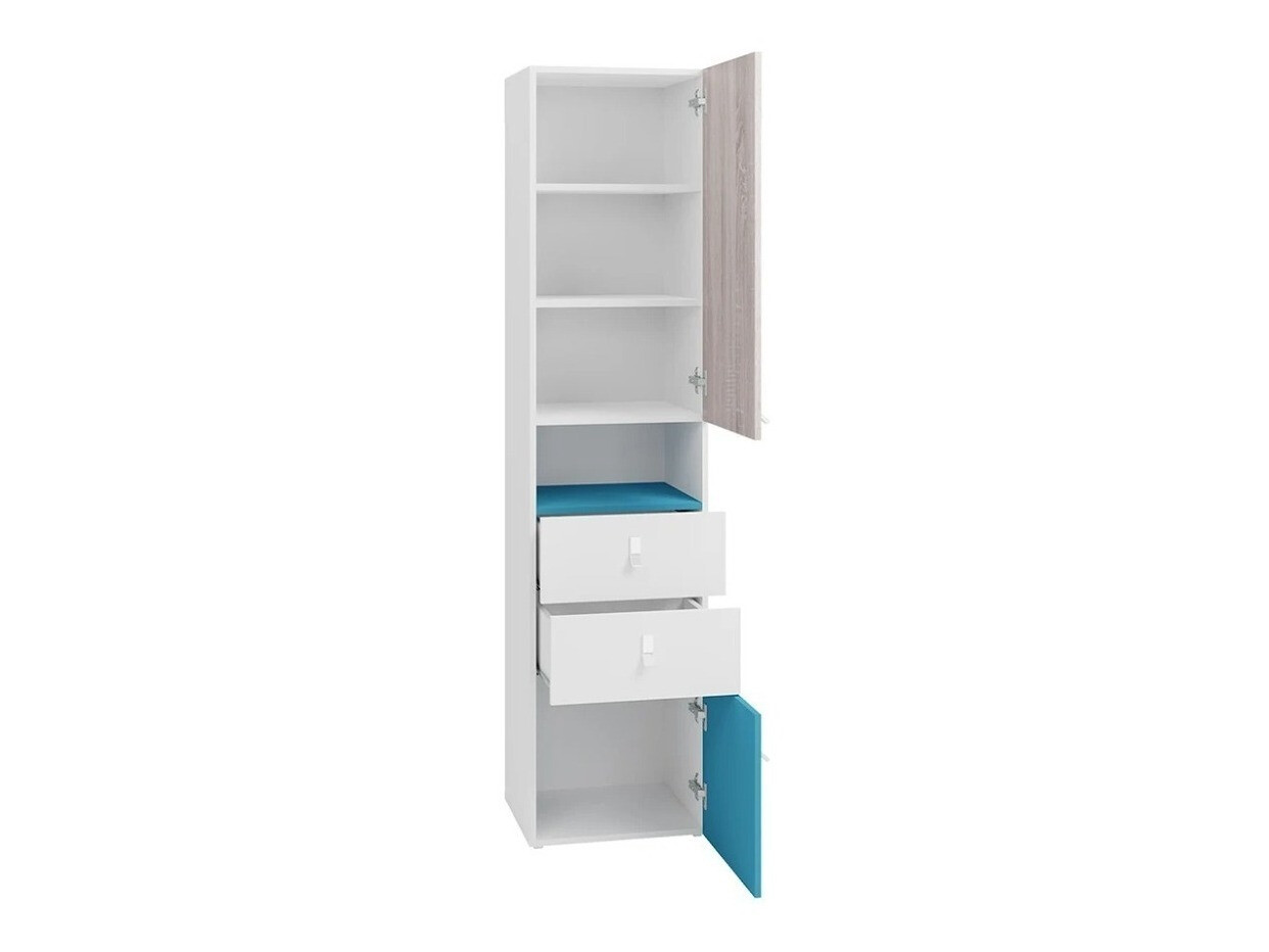 Chambre enfant complète Camteso 114 (Blanc + Chêne + Turquoise)