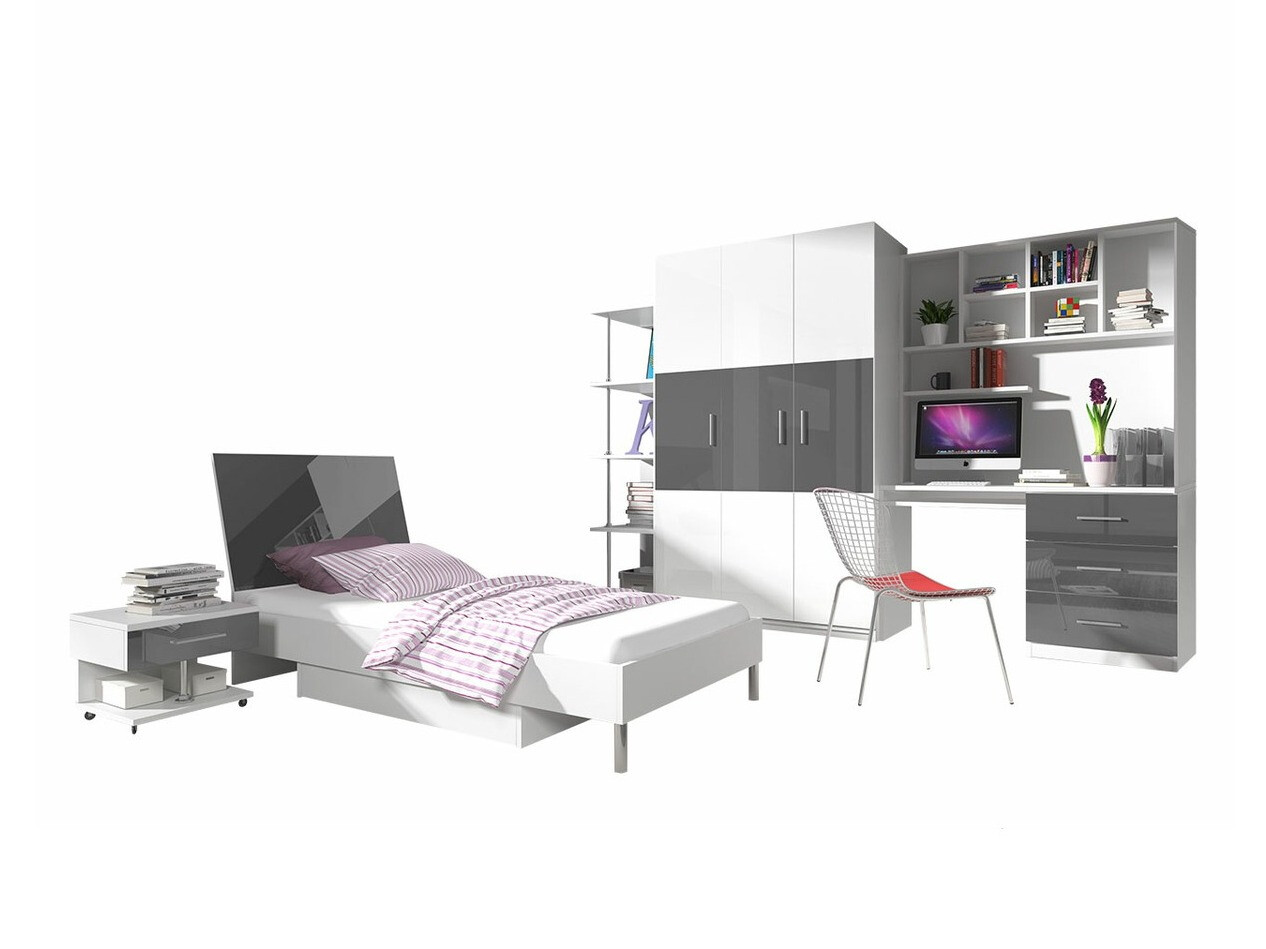 Chambre enfant complète Campus (Blanc brillant + Gris brillant)
