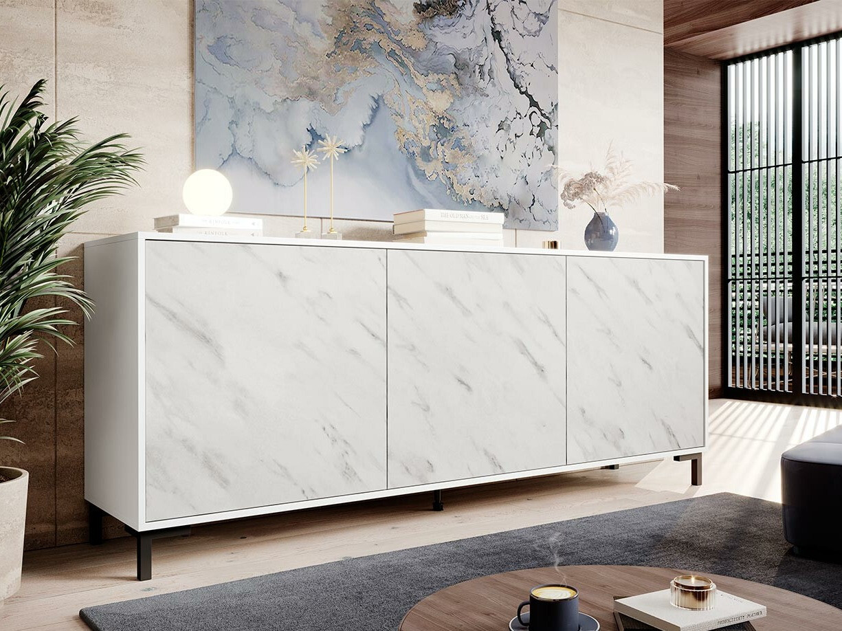 Buffet Charlotte 158 (Blanc + Marbre blanc)