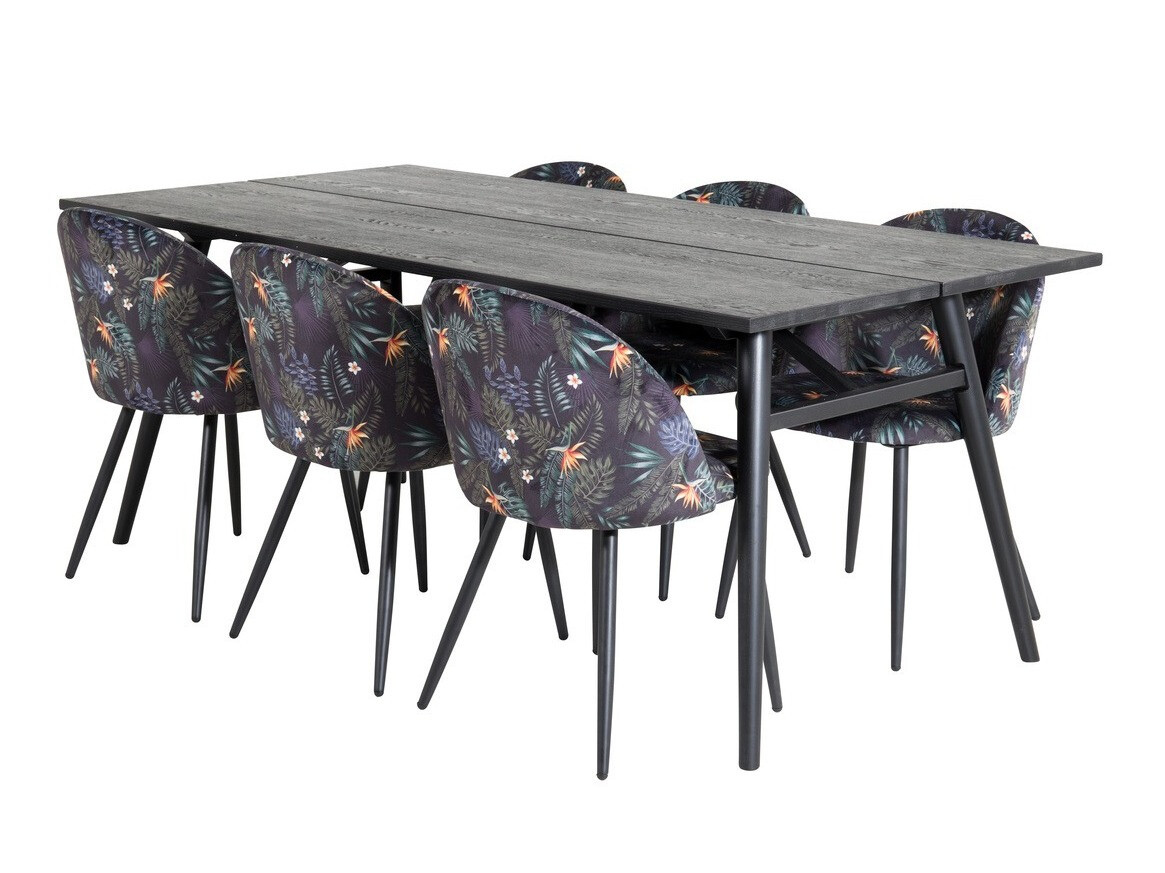Salle à manger complète Dallas 1676 (Motif floral + Noir)