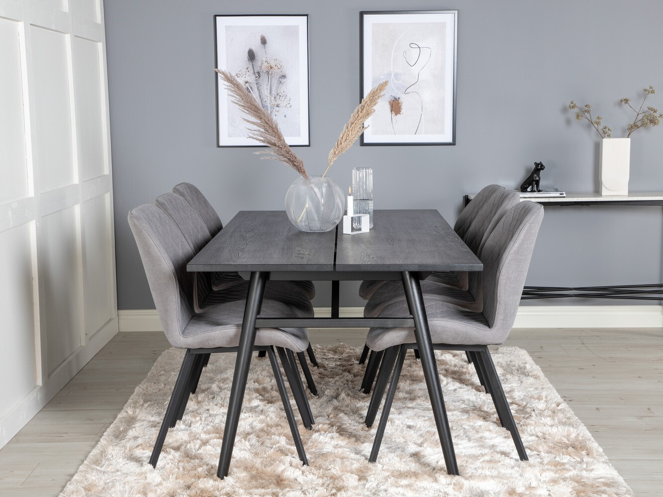 Salle à manger complète Dallas 1686 (Gris + Noir)
