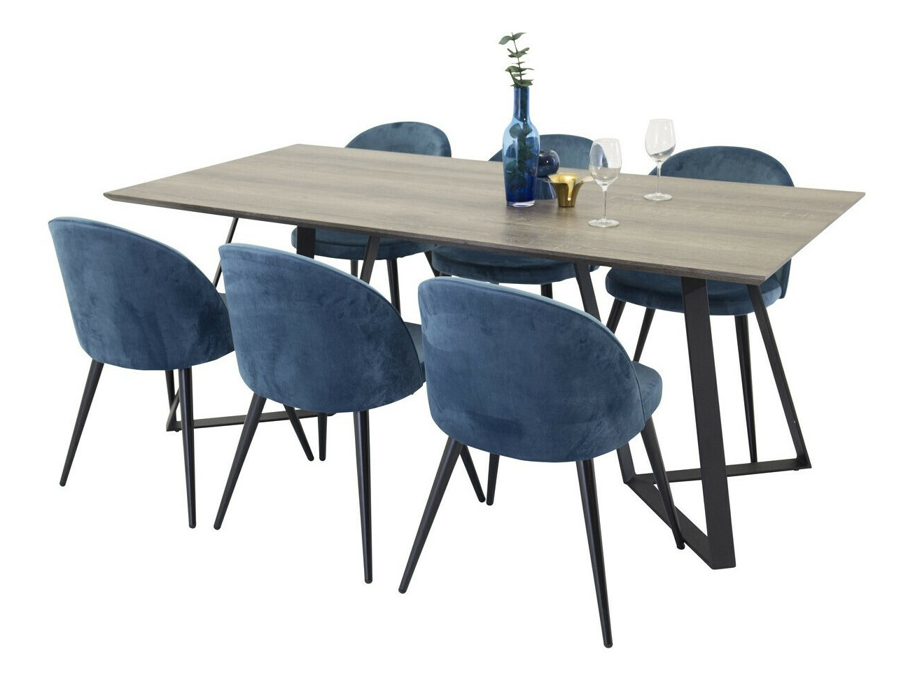 Salle à manger complète Dallas 340 (Bleu foncé + Noir)