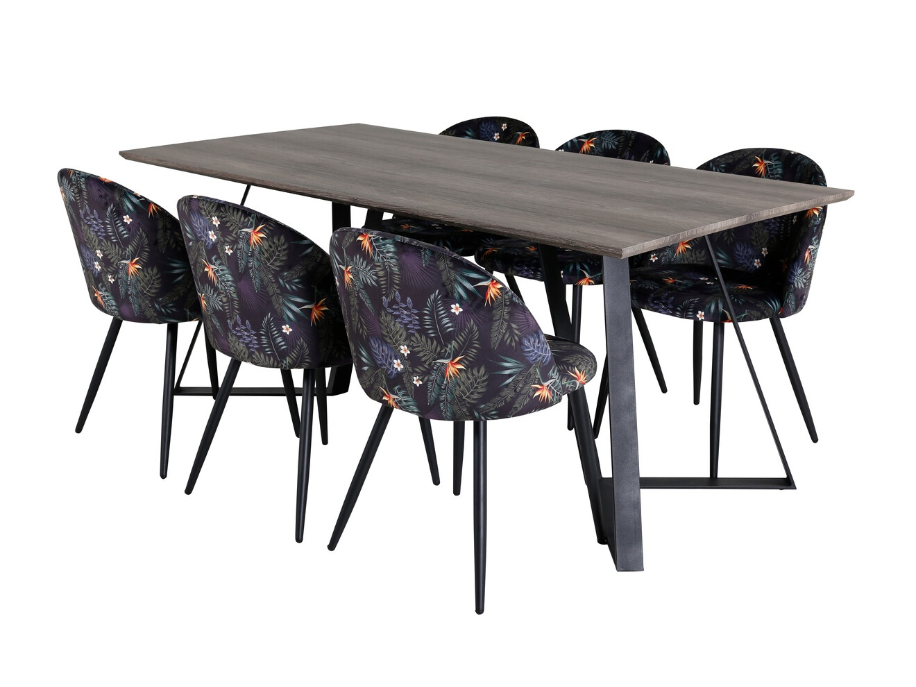 Salle à manger complète Dallas 340 (Motif floral + Noir)