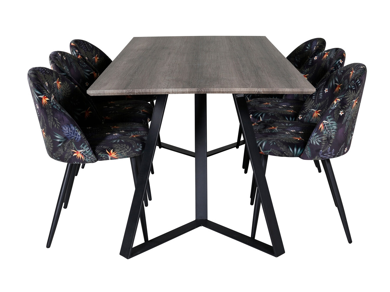 Salle à manger complète Dallas 340 (Motif floral + Noir)