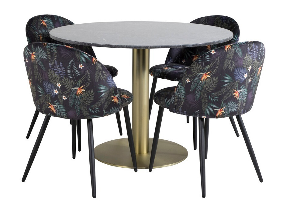 Salle à manger complète Dallas 1219 (Motif floral + Noir)