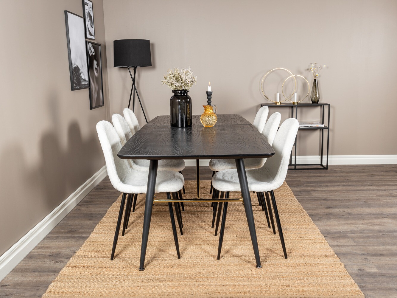 Salle à manger complète Dallas 1443 (Blanc + Noir)