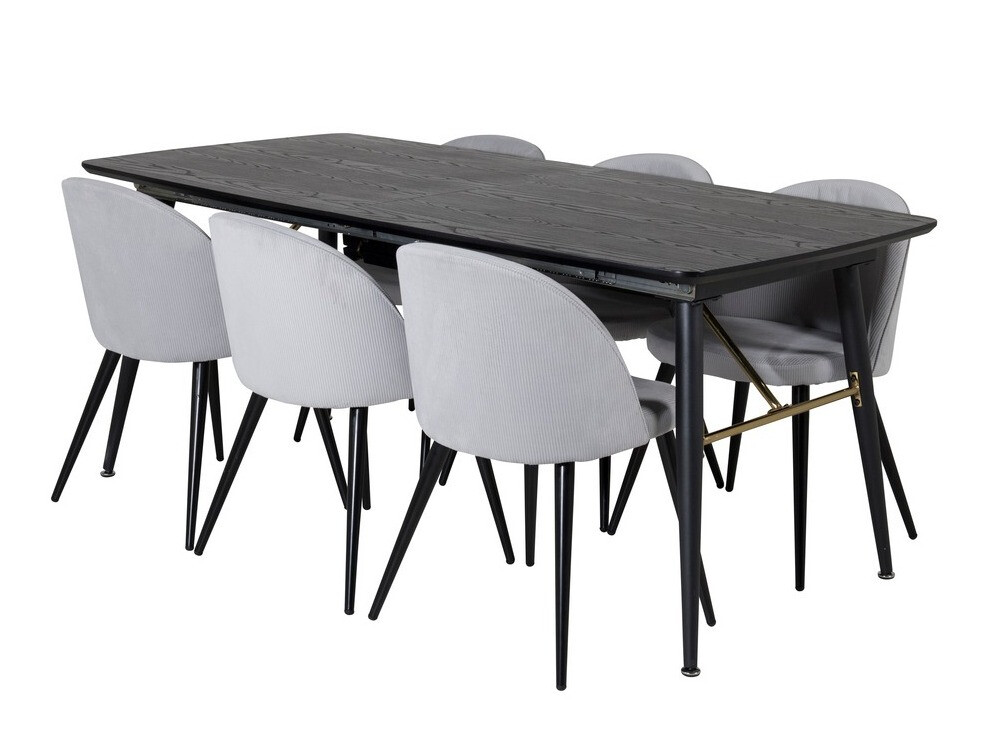 Salle à manger complète Dallas 1447 (Gris clair + Noir)