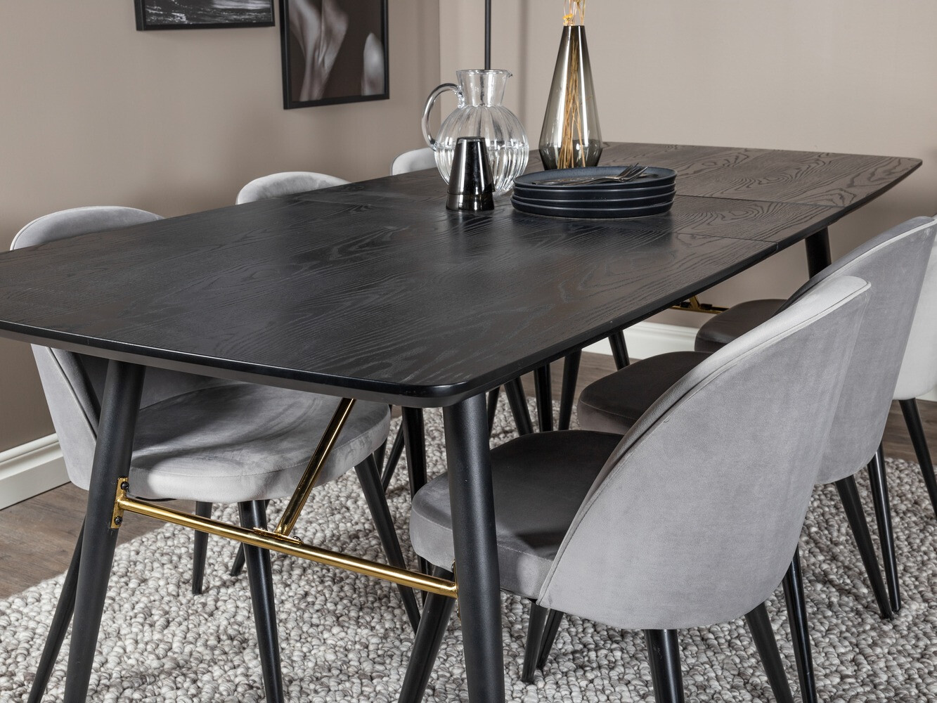 Salle à manger complète Dallas 1449 (Gris clair + Noir)