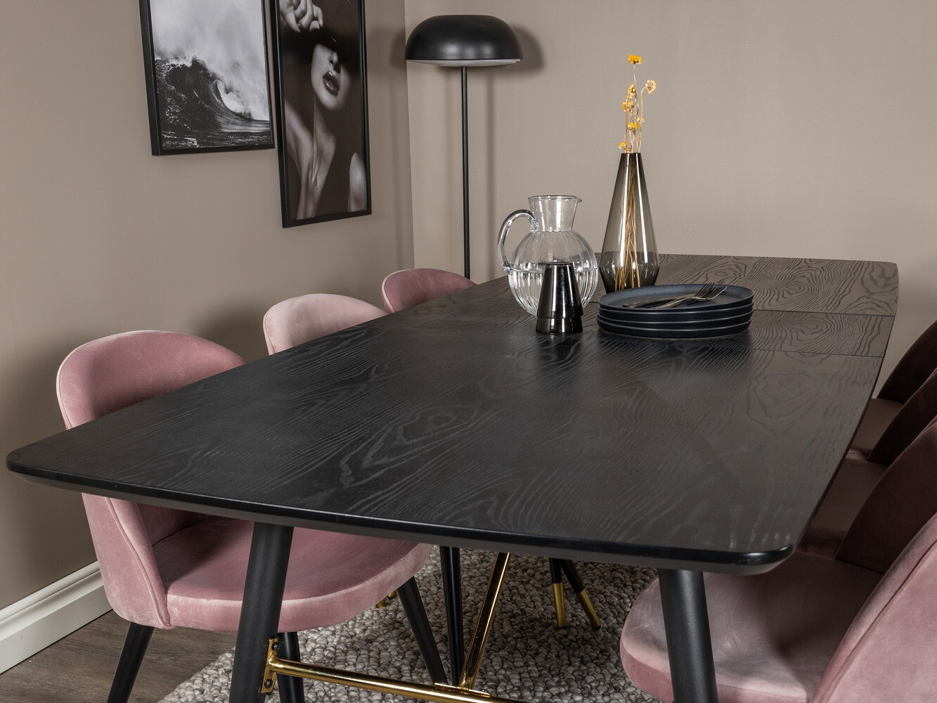 Salle à manger complète Dallas 1451 (Rose + Noir)