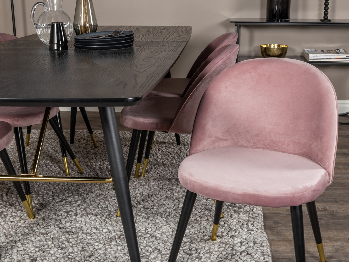 Salle à manger complète Dallas 1451 (Rose + Noir)