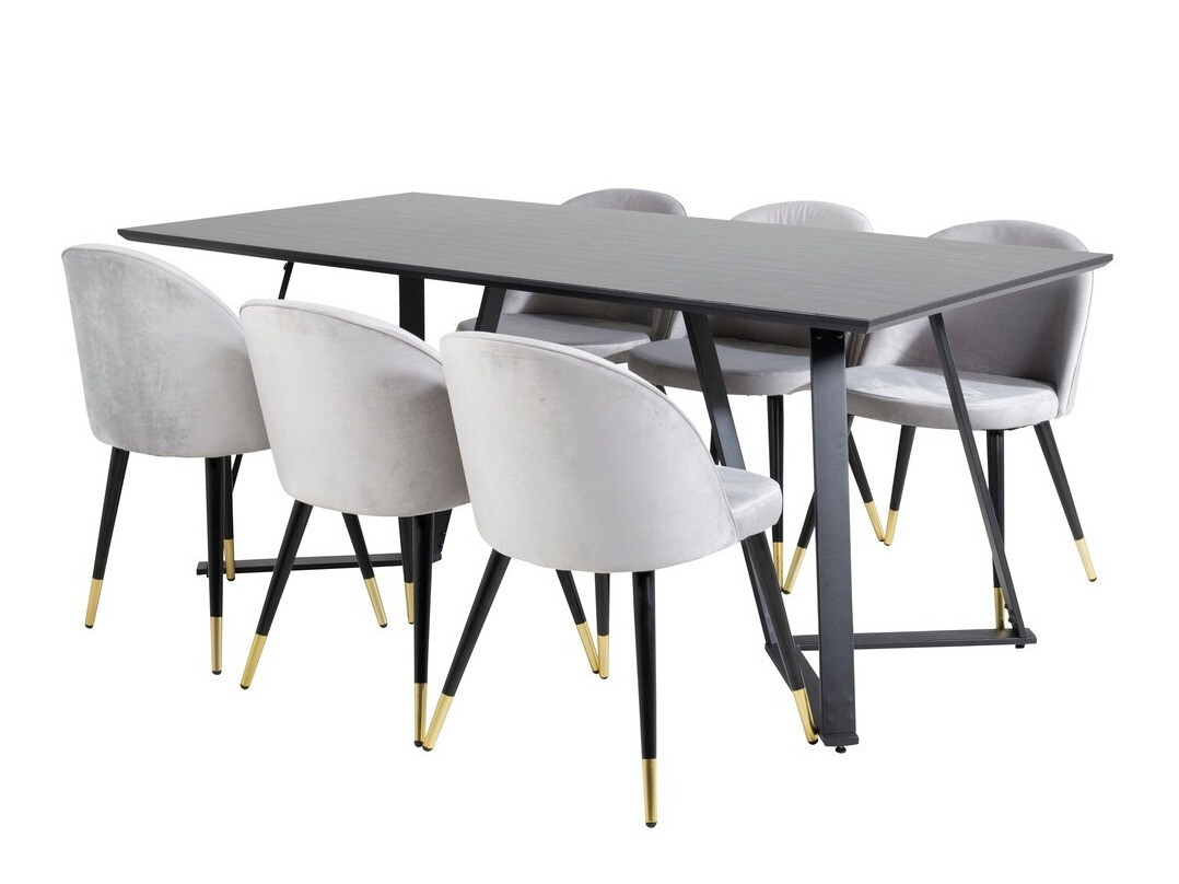 Salle à manger complète Dallas 1583 (Gris + Noir)