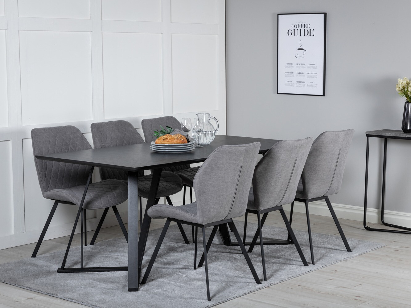 Salle à manger complète Dallas 1685 (Gris + Noir)