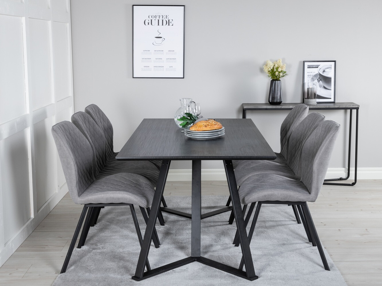 Salle à manger complète Dallas 1685 (Gris + Noir)