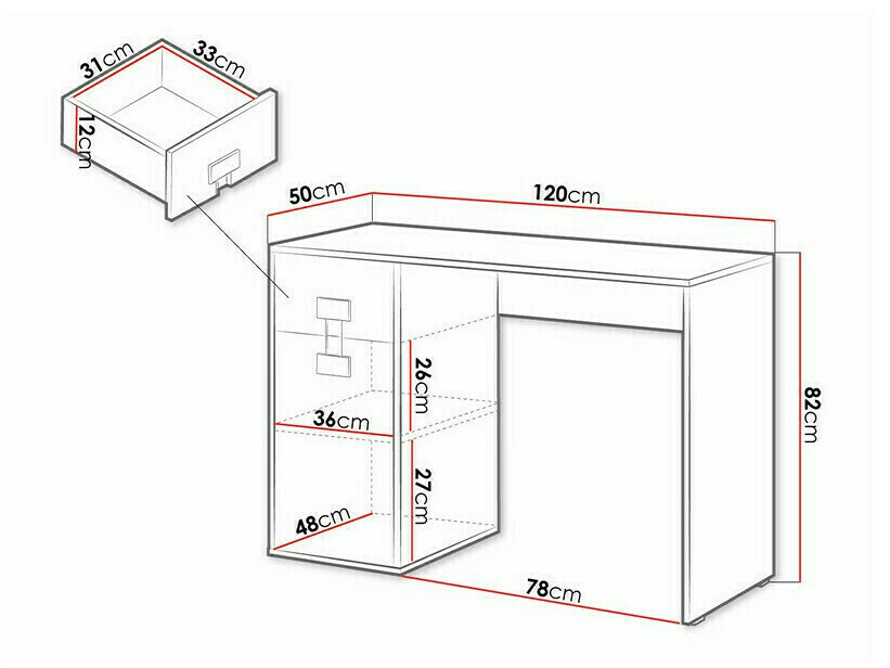 Bureau Florevi 100 (Blanc brillant + Chêne Artisan)