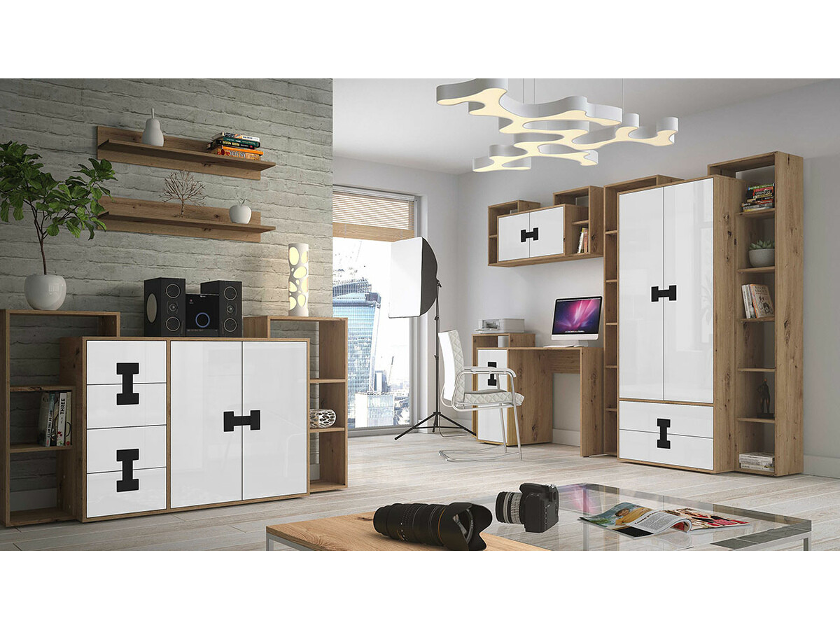 Bureau Florevi 100 (Blanc brillant + Chêne Artisan)
