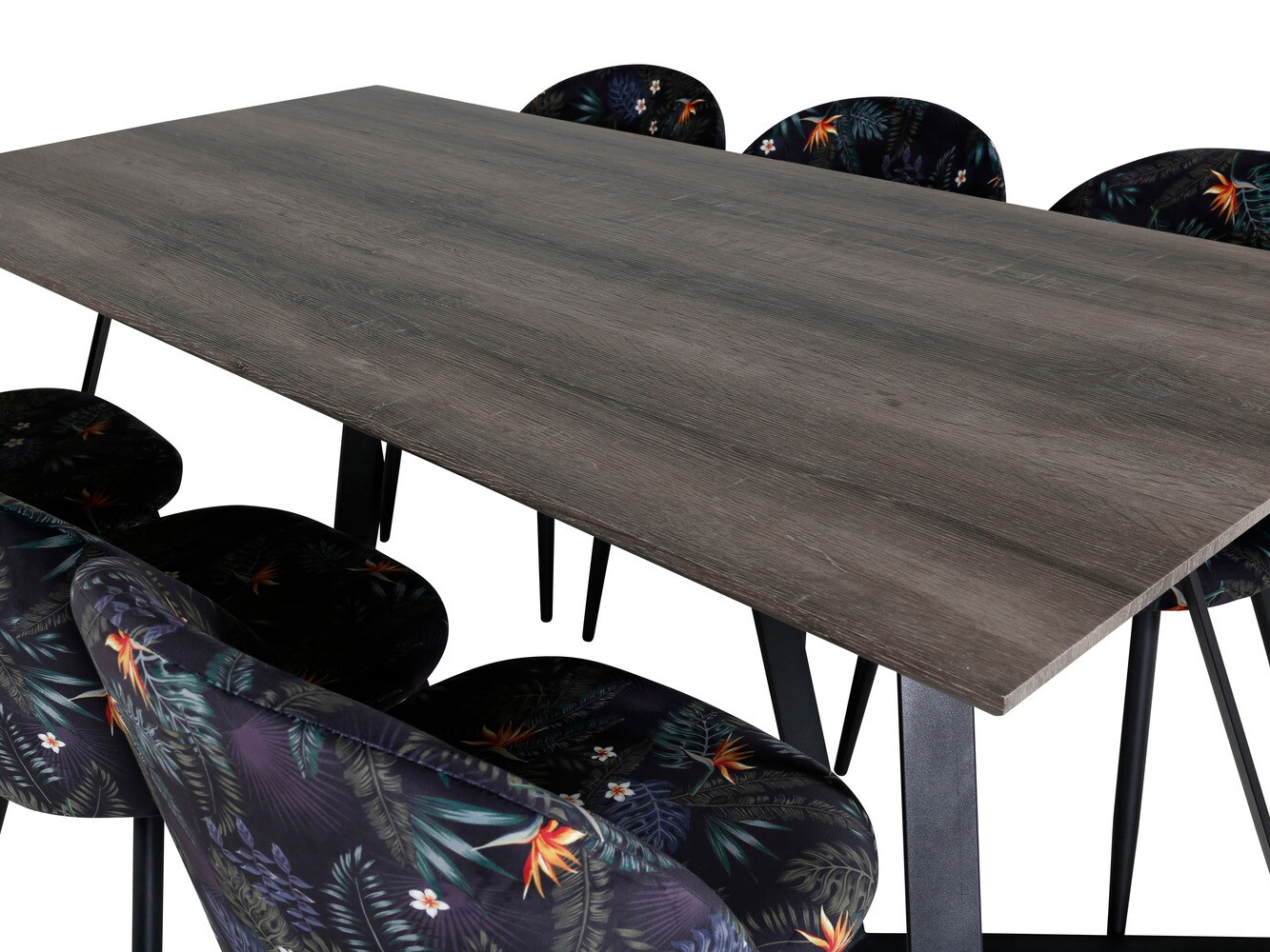 Salle à manger complète Dallas 340 (Motif floral + Noir)