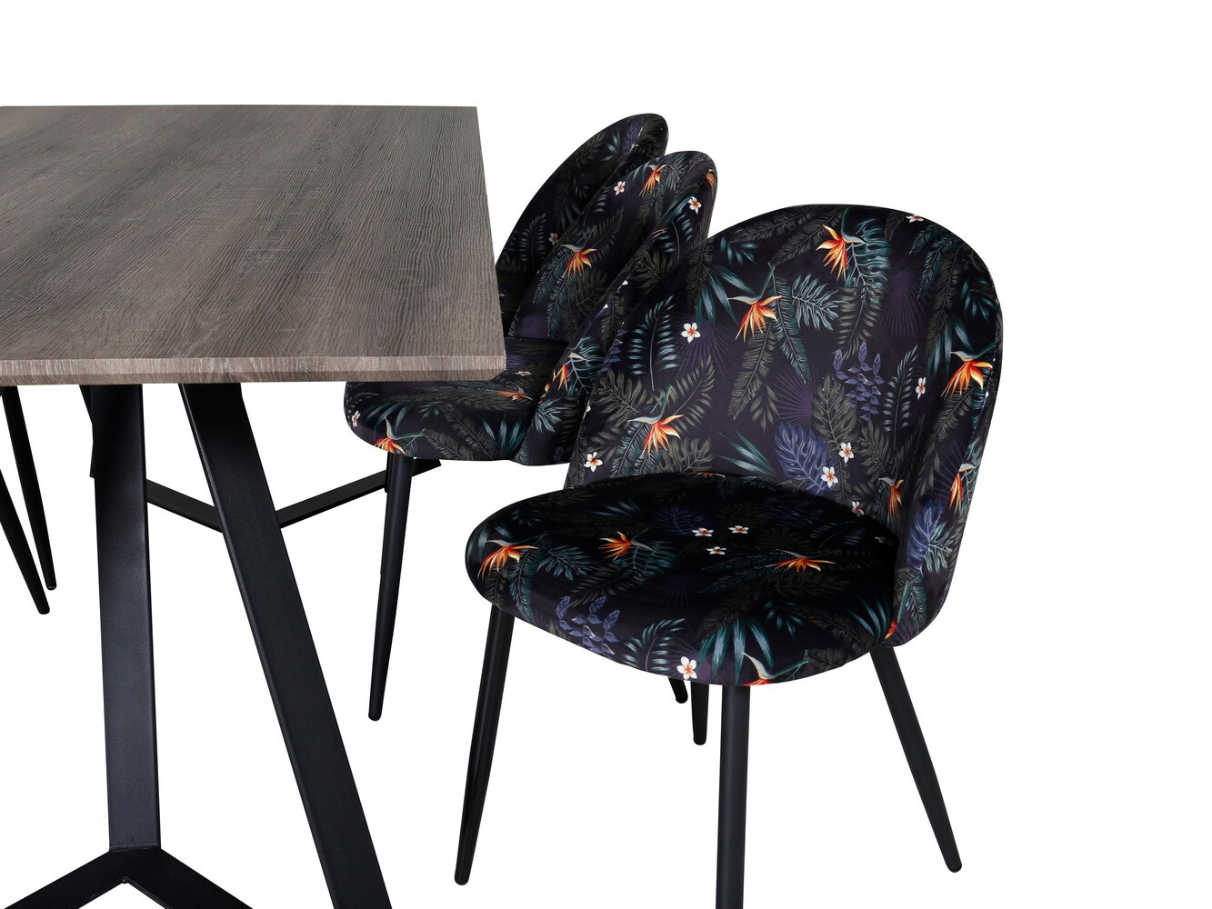Salle à manger complète Dallas 340 (Motif floral + Noir)