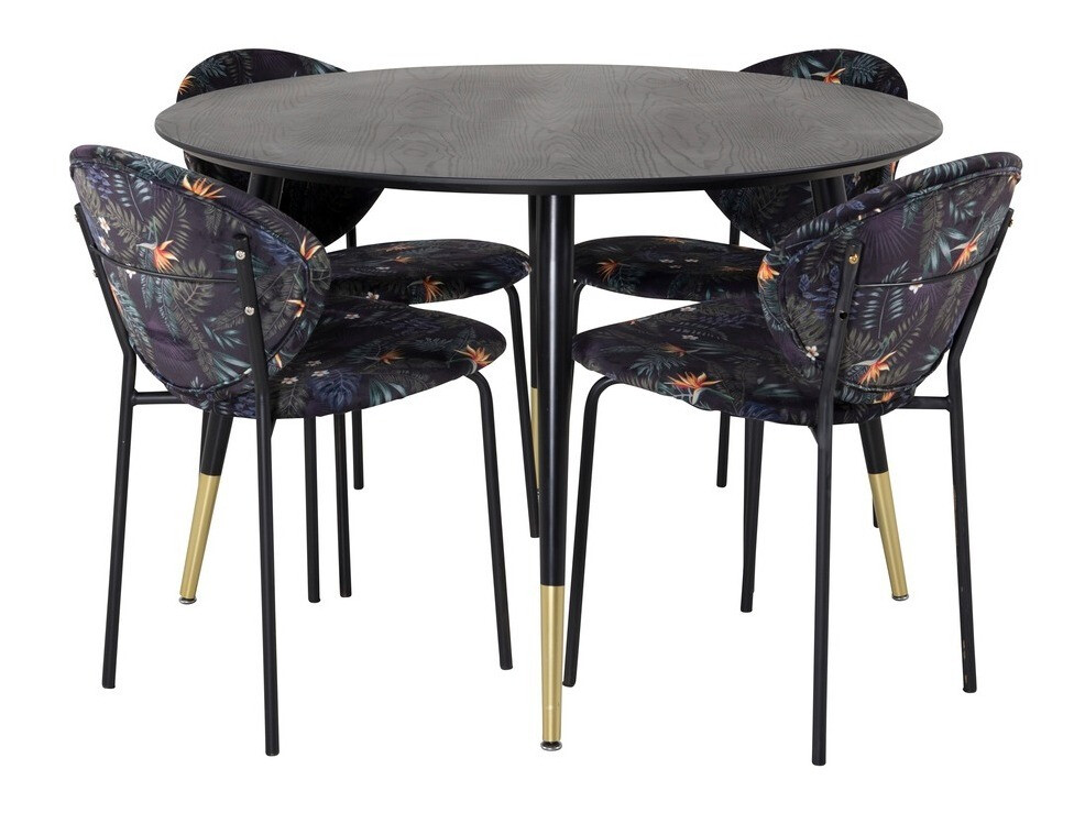 Salle à manger complète Dallas 1186 (Motif floral + Noir)