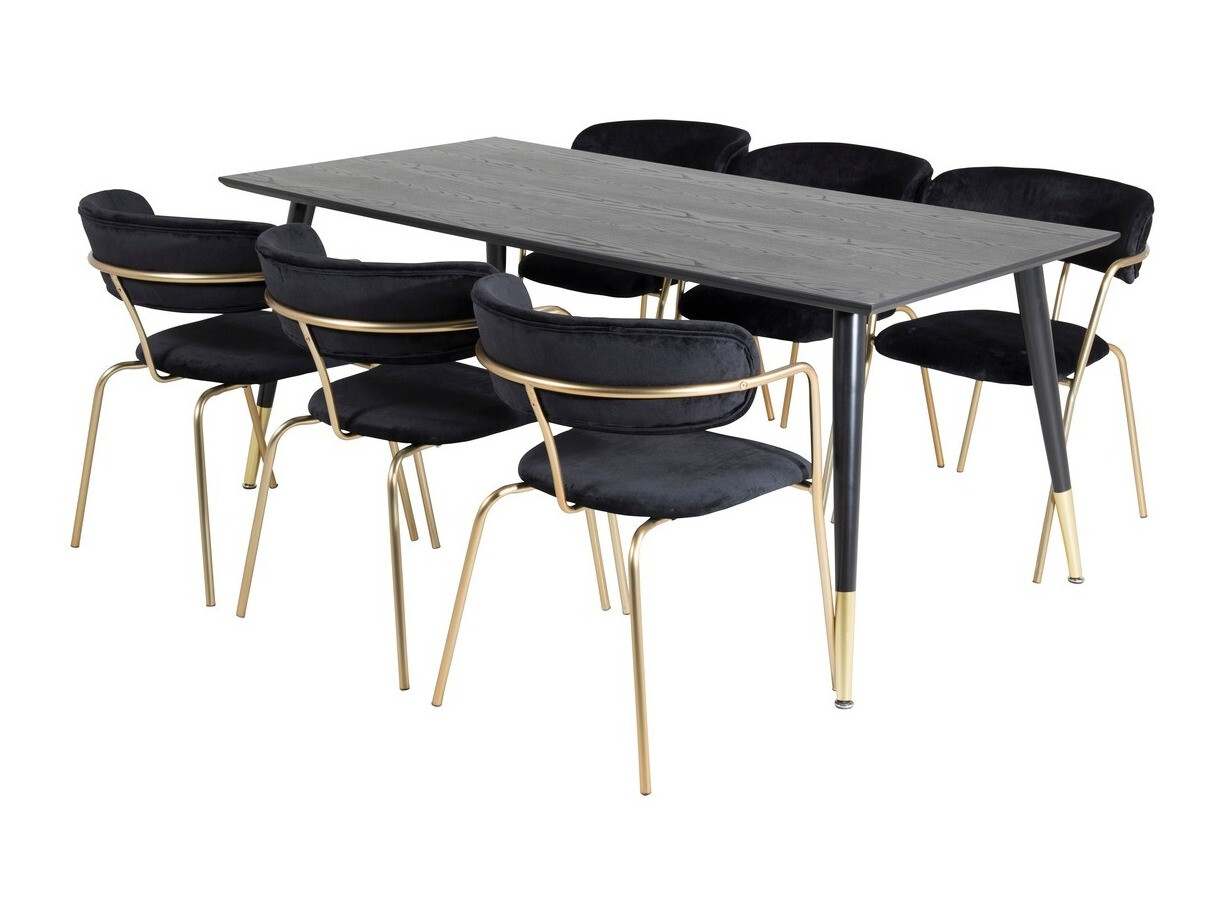 Salle à manger complète Dallas 1258 (Noir + Doré)