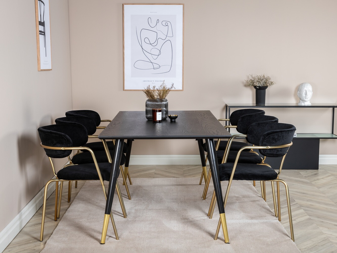 Salle à manger complète Dallas 1258 (Noir + Doré)