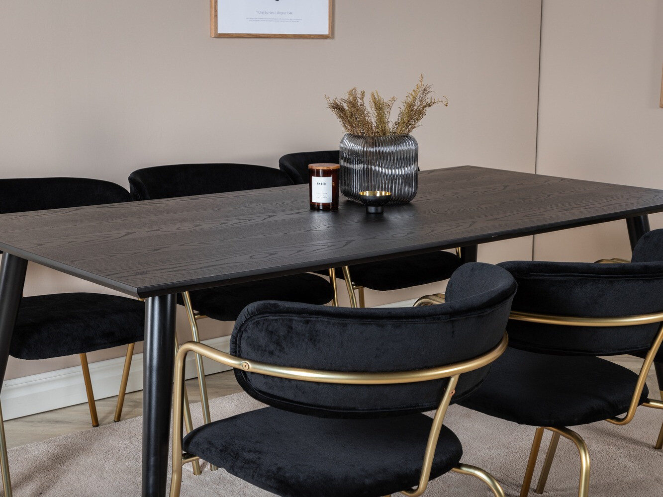 Salle à manger complète Dallas 1258 (Noir + Doré)