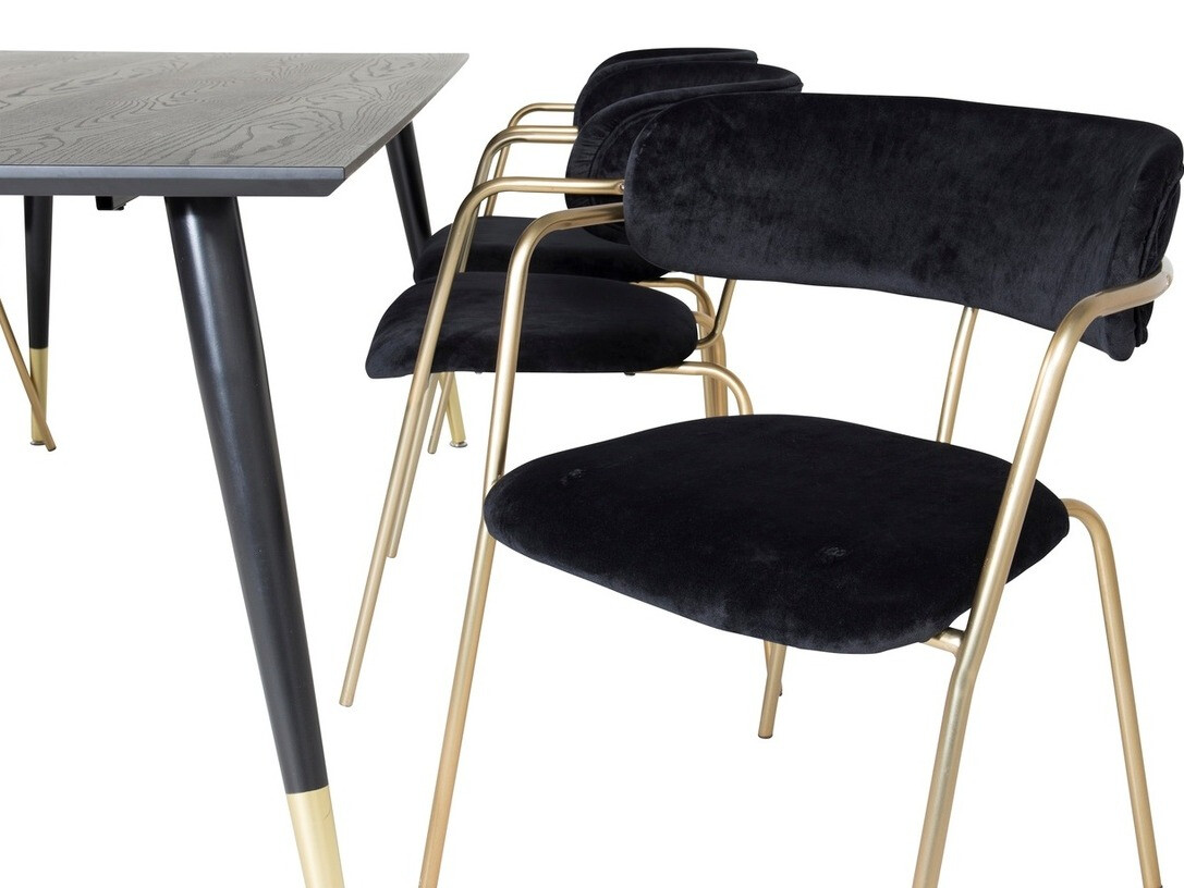 Salle à manger complète Dallas 1258 (Noir + Doré)