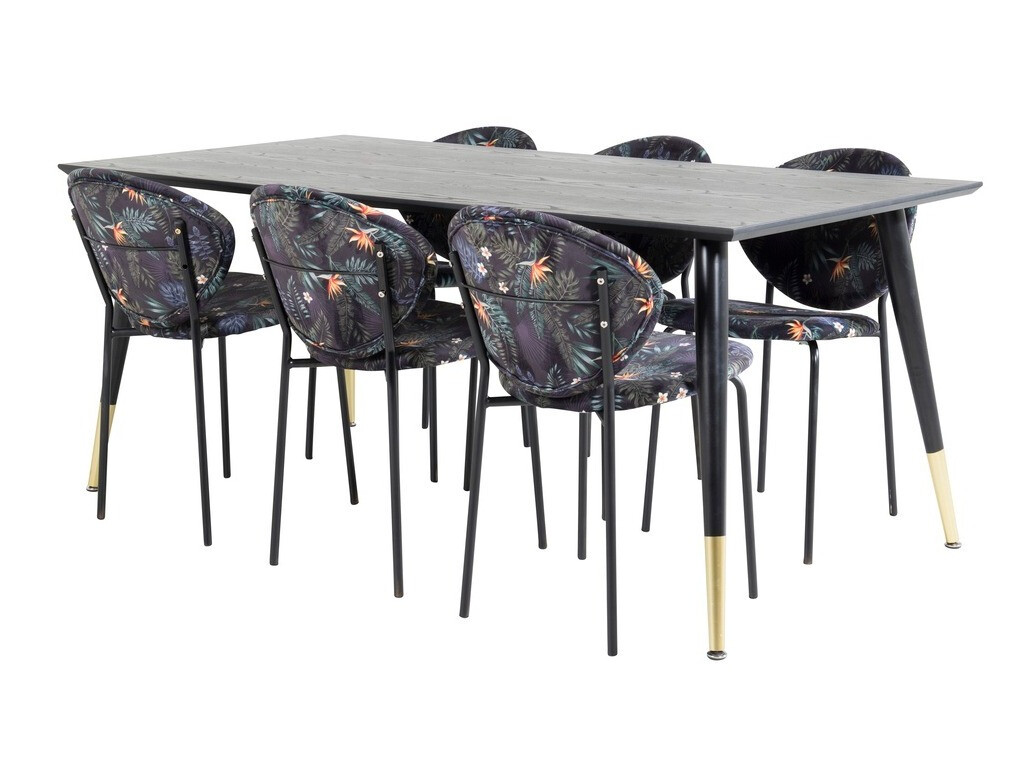 Salle à manger complète Dallas 1260 (Motif floral + Noir)