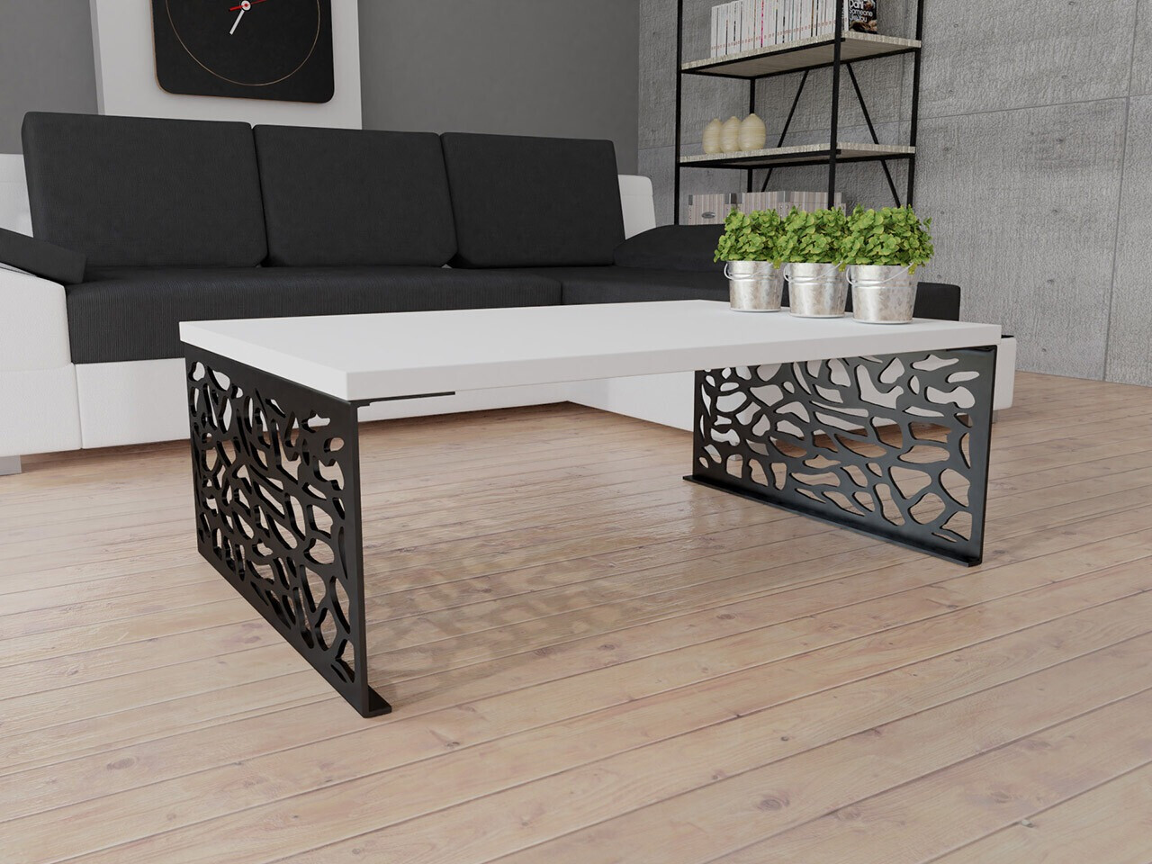Table basse Germantown 107 (Blanc brillant + Noir mat)