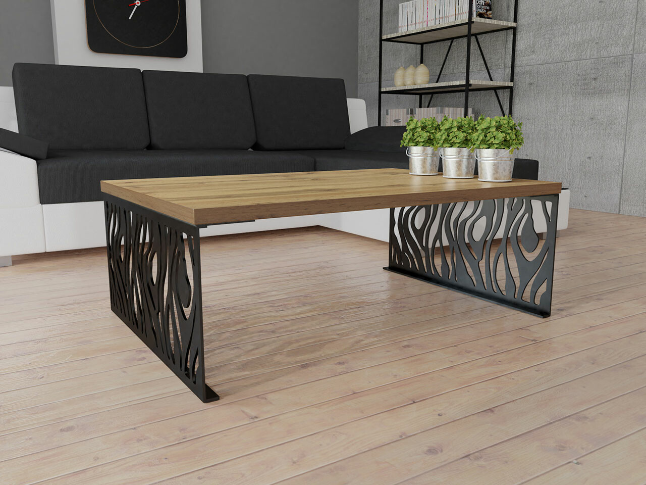 Table basse Germantown 108 (Chêne + Noir mat)