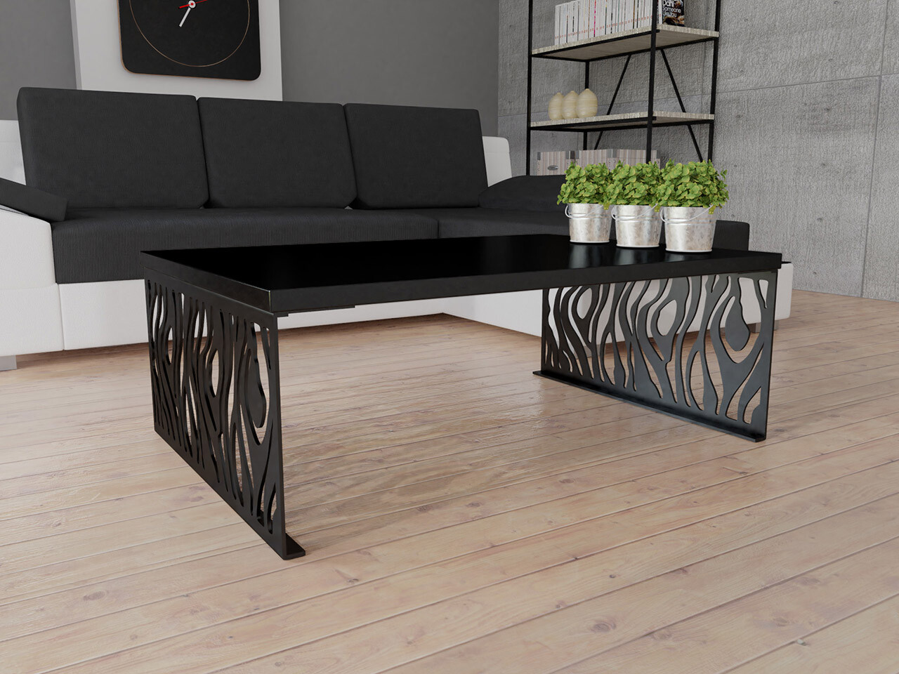 Table basse Germantown 108 (Noir brillant + Noir mat)