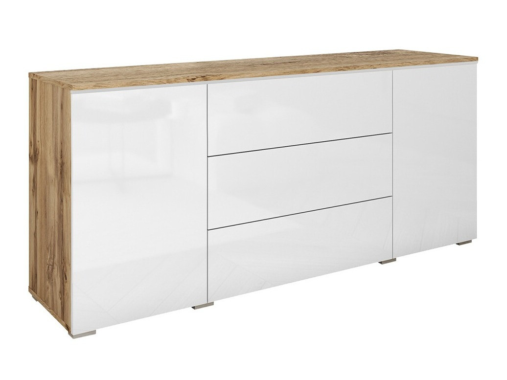 Commode Sarasota 142 (Chêne wotan + Blanc brillant)