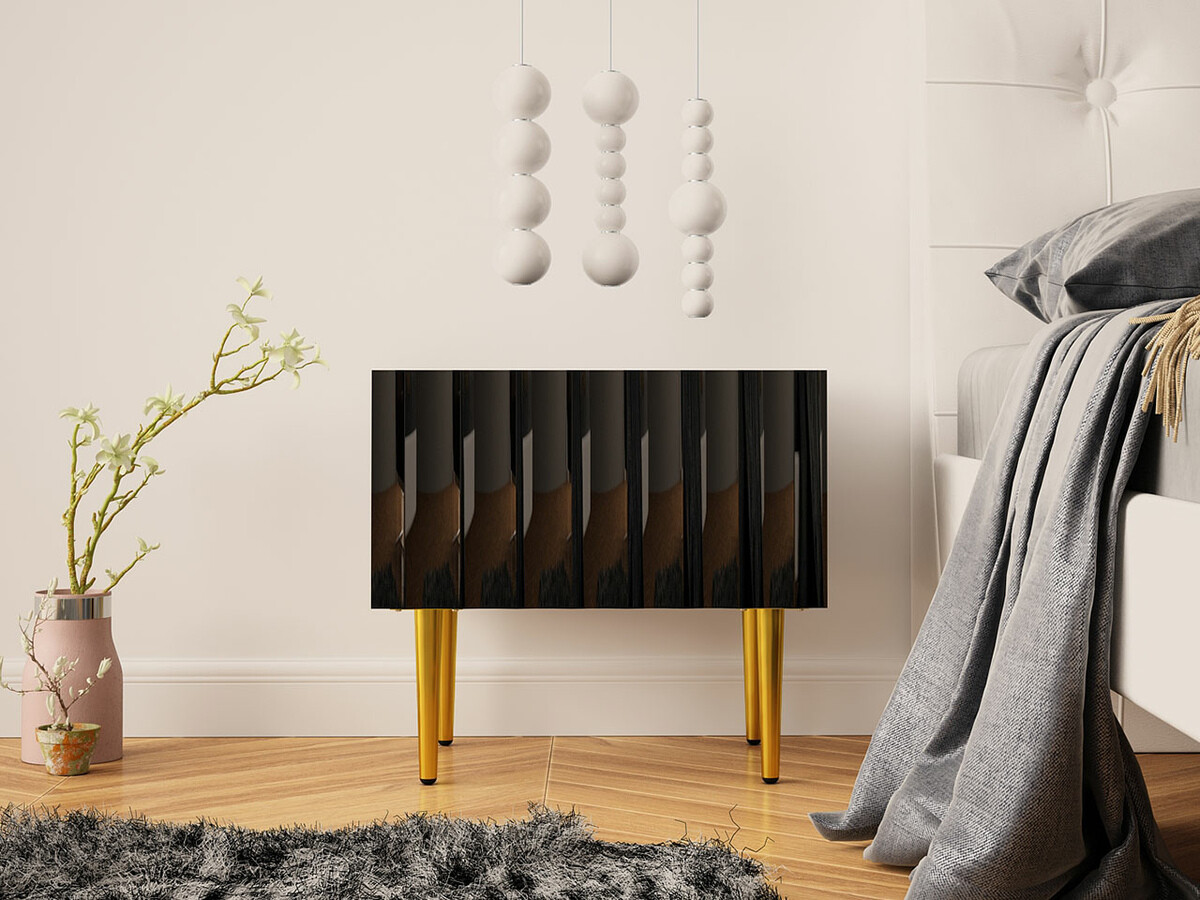 Table de chevet Amplexal (Noir brillant + Noir)