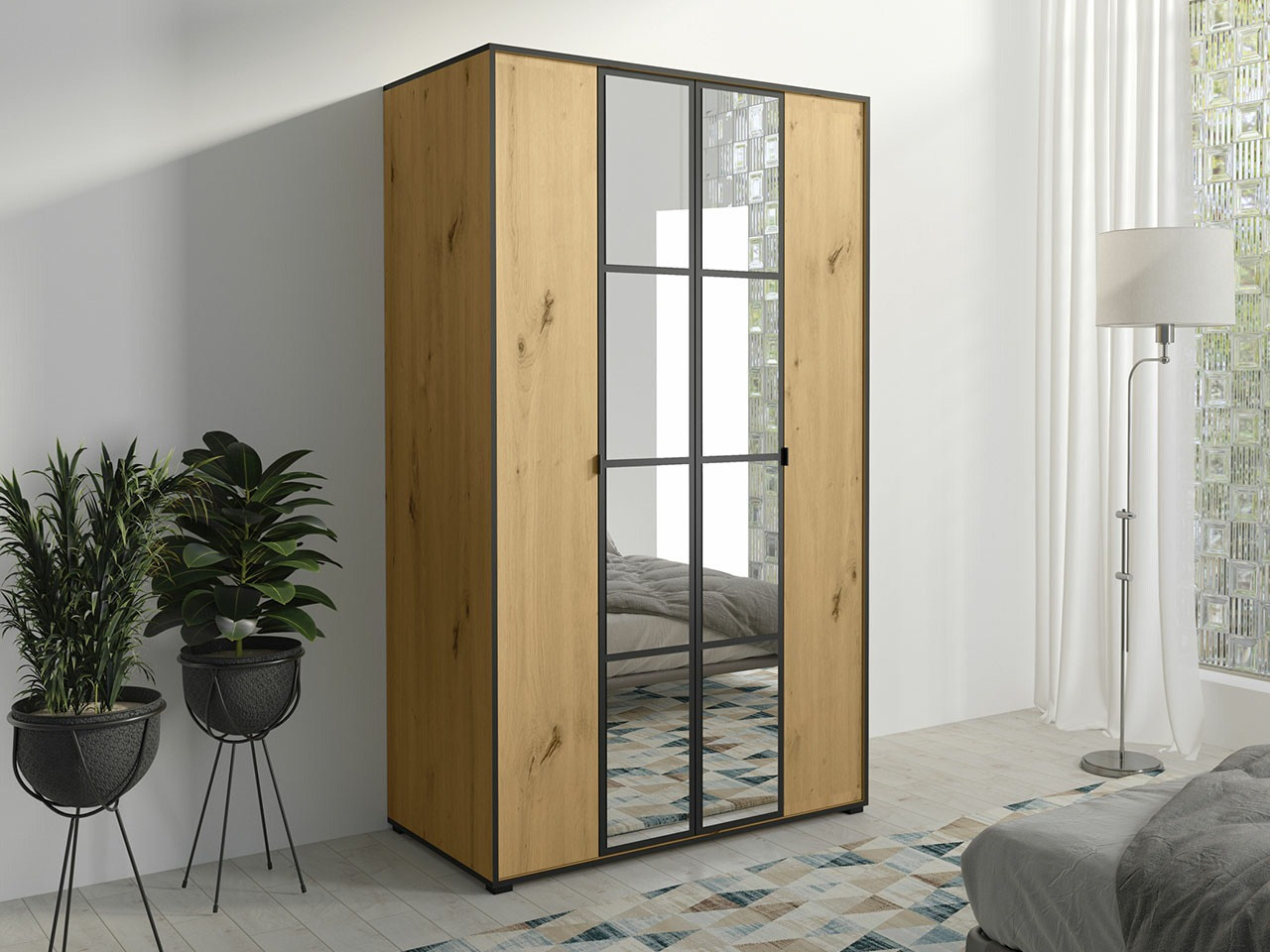 Armoire Toledo 117 (Chêne Artisan + Noir)