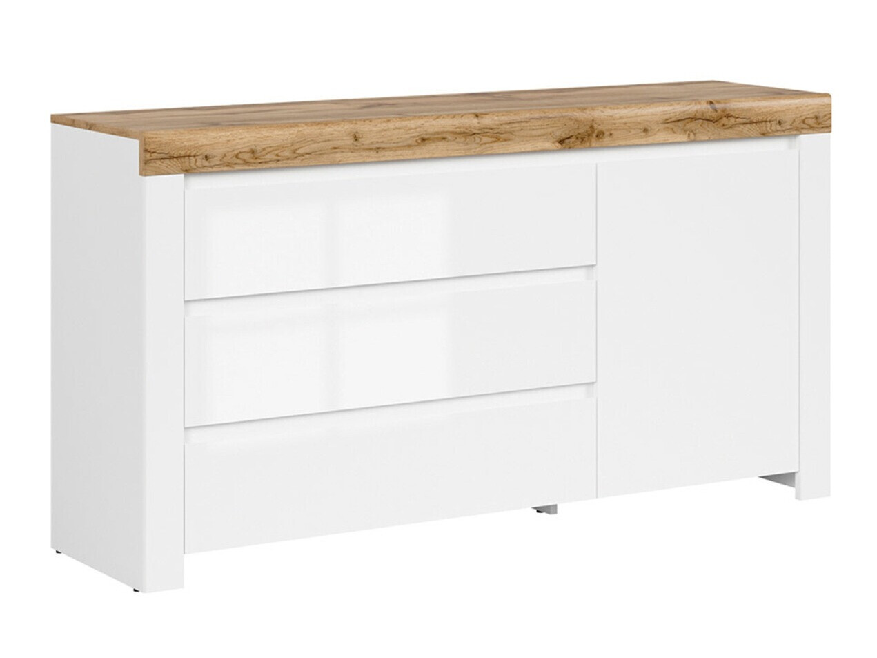 Commode Sonsoru 100 (Blanc + Blanc brillant + Chêne wotan)
