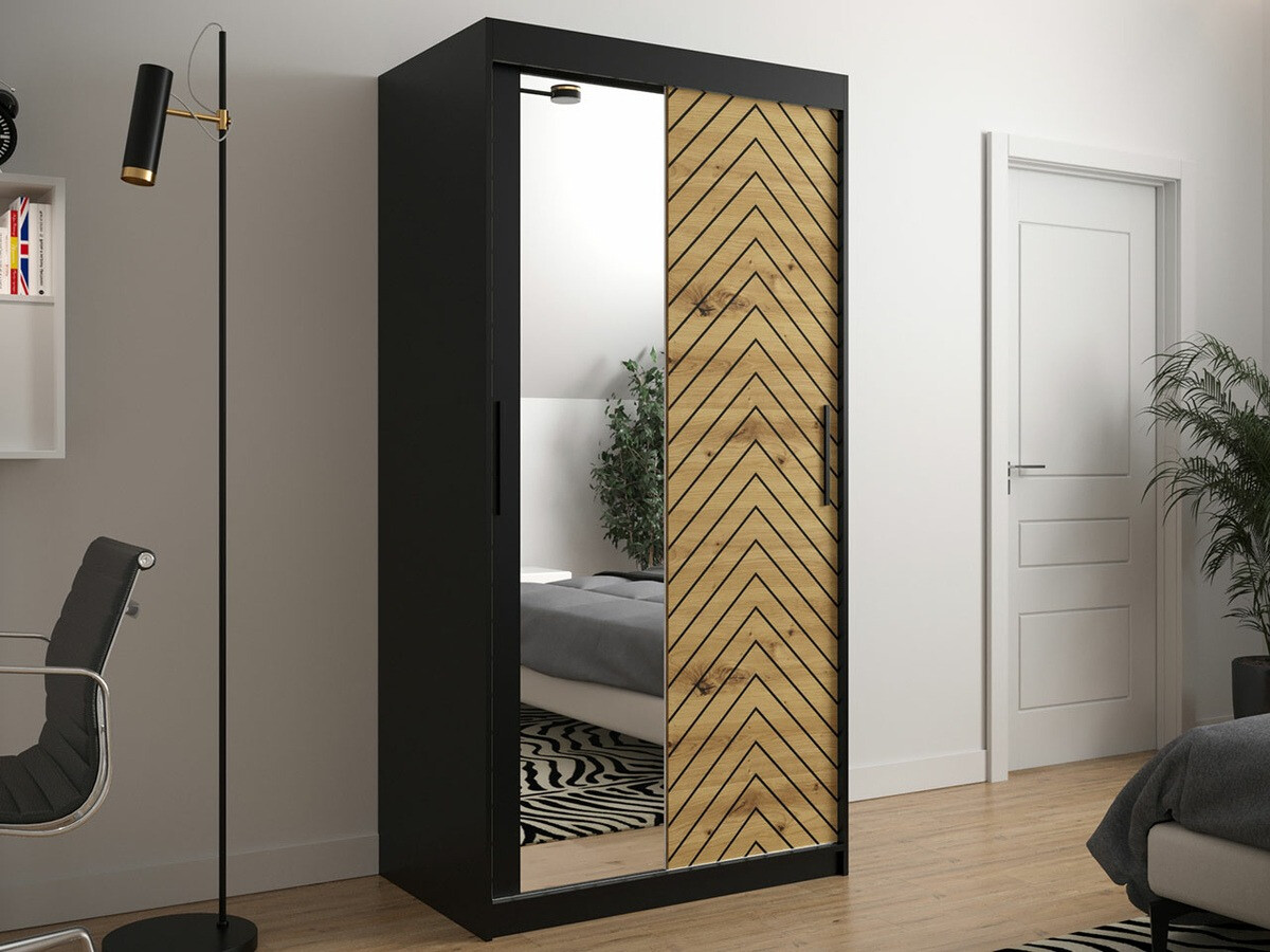Armoire Hartford 307 (Noir + Chêne Artisan)
