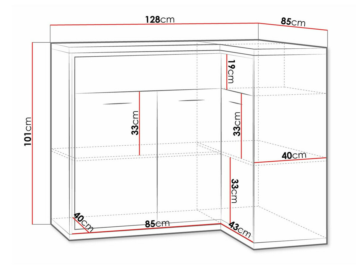 Commode d'angle Etrmoni 106 (Clair bois + Chêne)