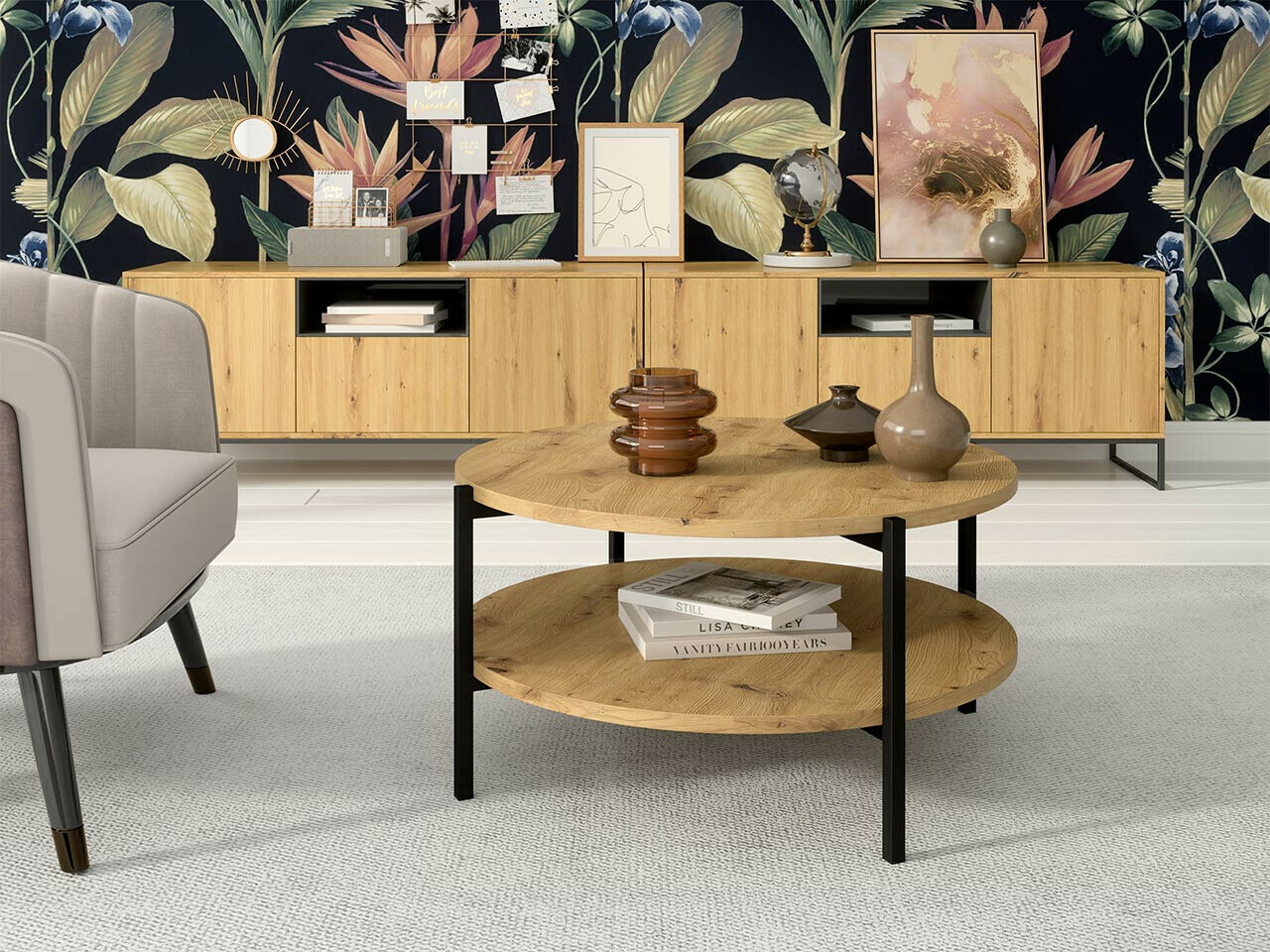 Table basse Providence 181 (Chêne Artisan + Noir)