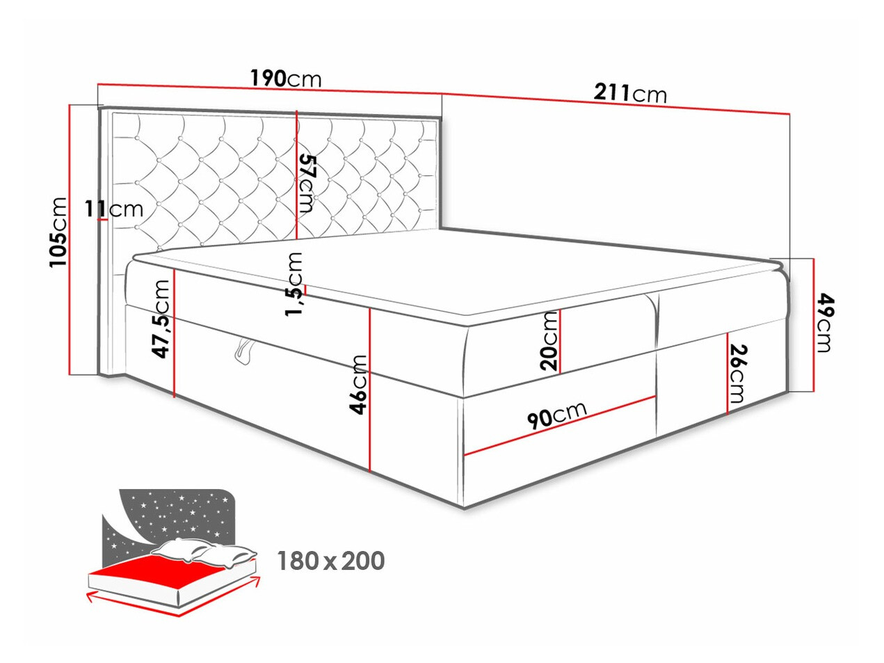 Lit continental Navis I (Chêne wotan + Faro 4)