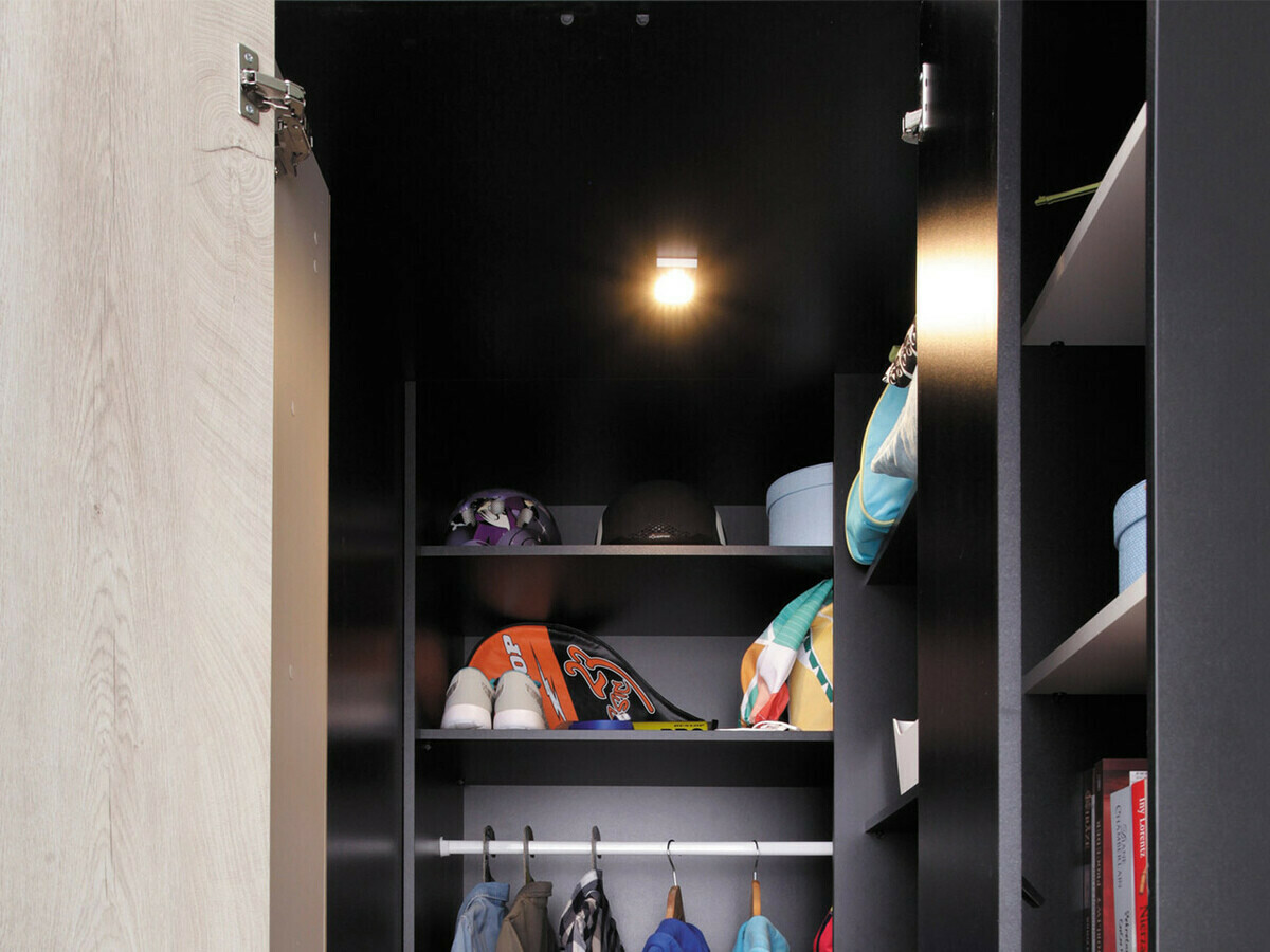 Chambre enfant complète Camteso 115 (Noir + Chêne + Beige)